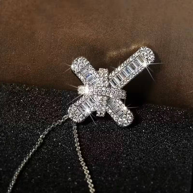 Elegant Baguette Cross Pendant Necklace, Silver
