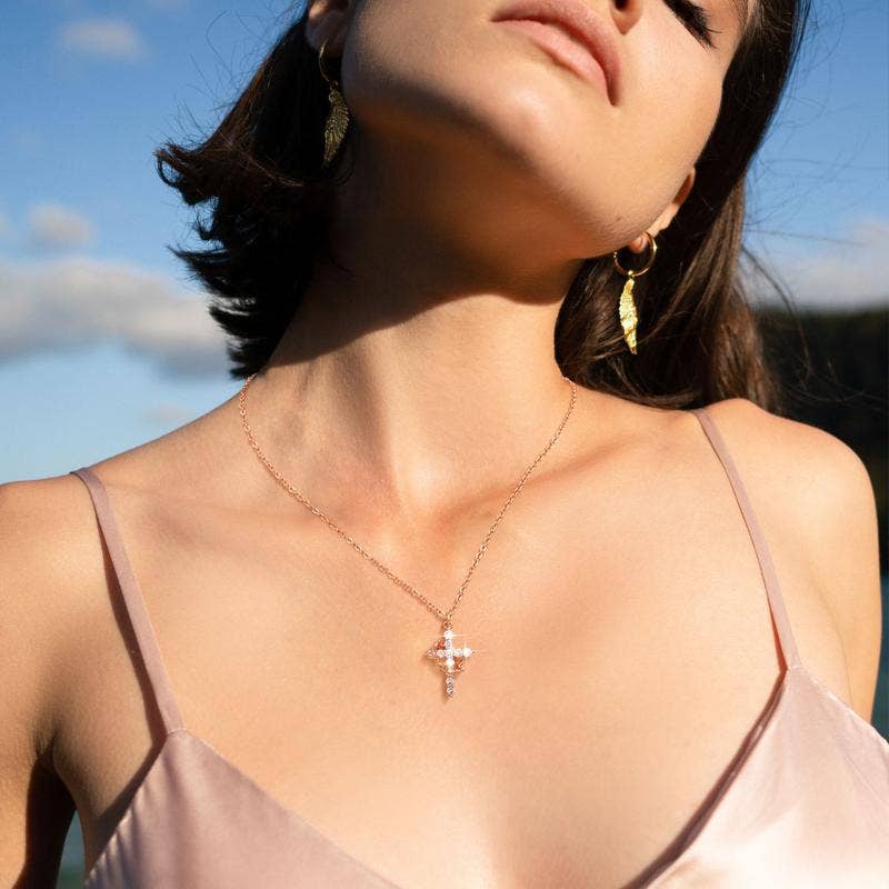 Sparkling Crown Cross Pendant Necklace Christian Jewelry
